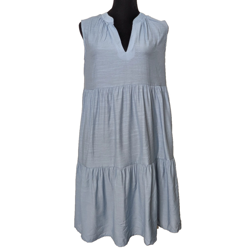 Women's Sleeveless Pleated Dress Medium Blue Beach Cover Up Vacation Style